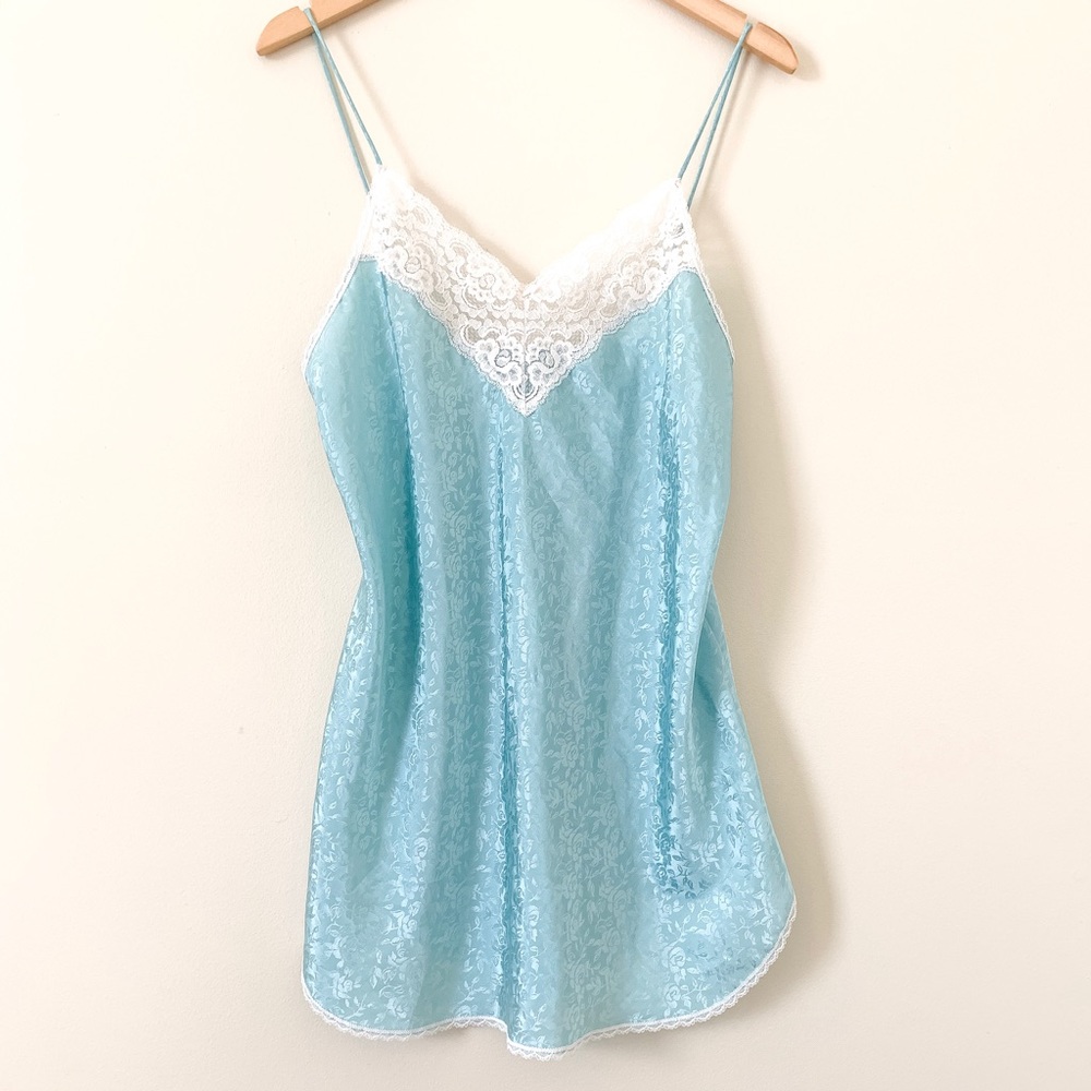 Vintage Mini Teal Lace Slip Dress Size Med…